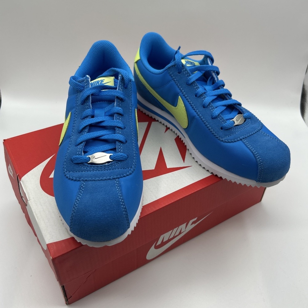 NEW Nike Kids Cortez BG Sneakers,Photo Blue / LT. Lemon Twist,IB7748 406,SZ: 5 Y